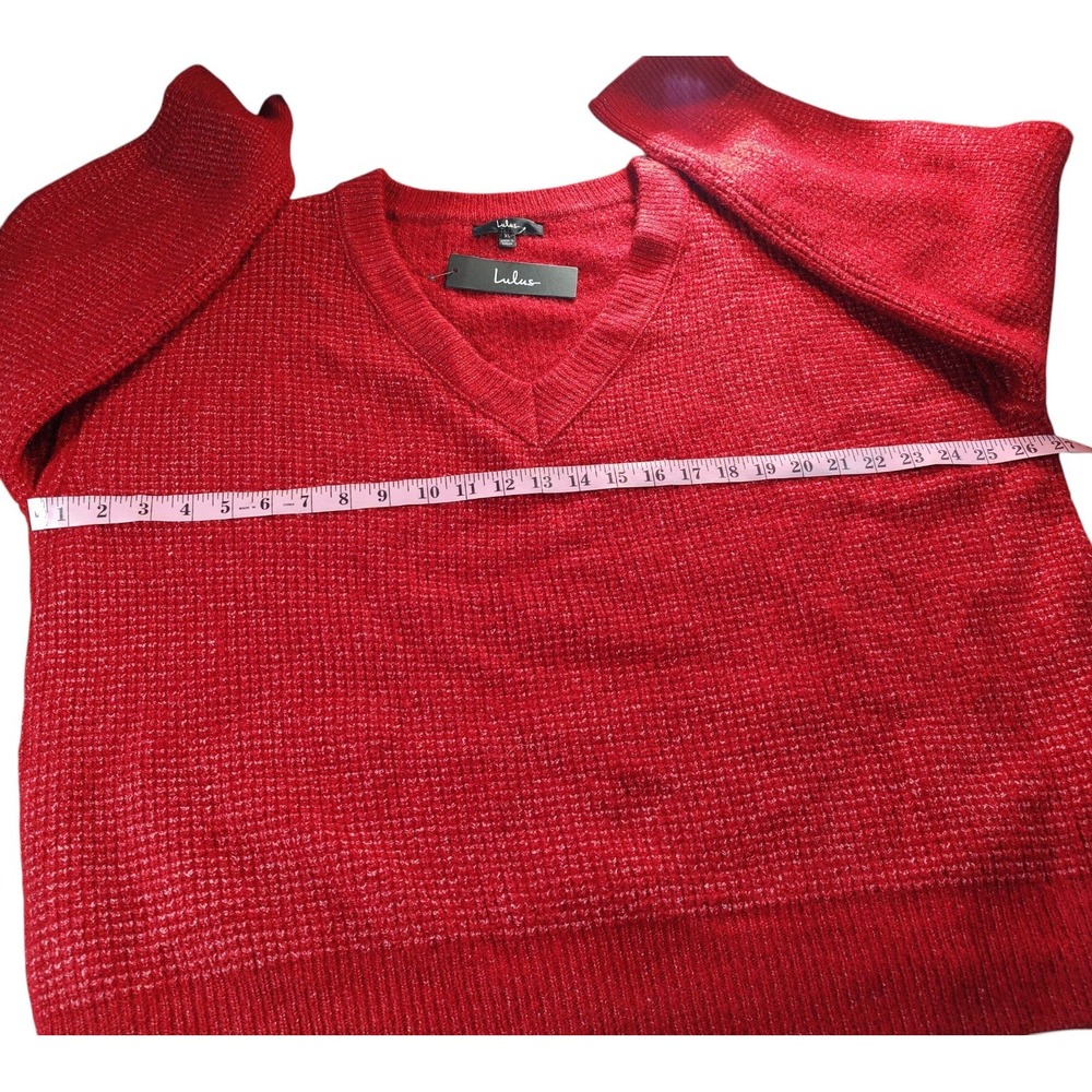 New Chunky Knit Sweater V Neck Relaxed Red Long Sleeve Womens Extra Large Tags - Picture 9 of 10